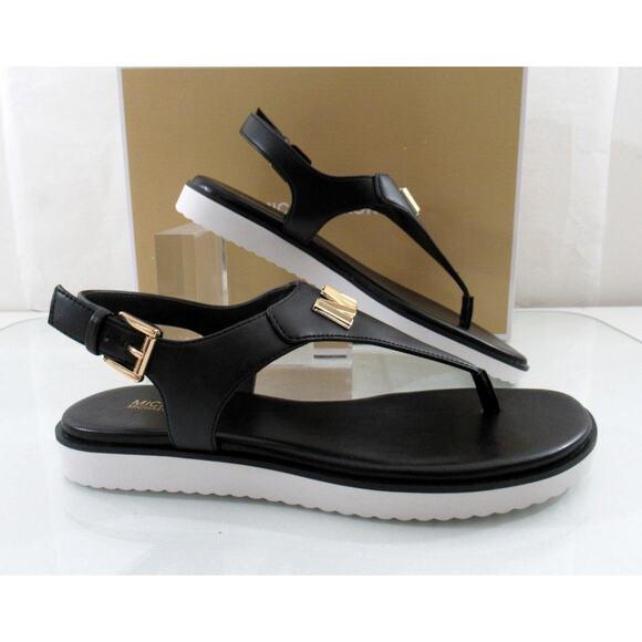 Michael Kors Jilly Flat Thong Sandal T-Strap MK Logo Black Size 7 - Picture 3 of 8